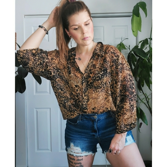Animal Print Chiffon Blouse 4X - Picture 5 of 8